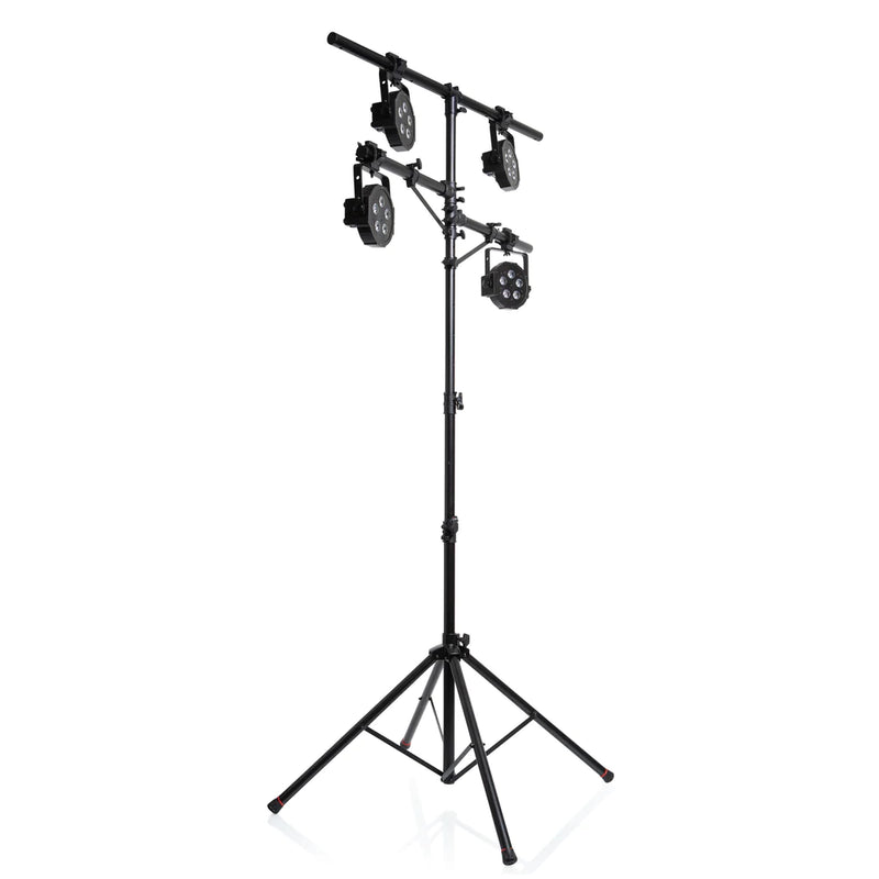GATOR GFW-LIGHT-LS2000 Tree Style Lighting Stand with Quad Leg Base • Features (1) Top Bar & (2) Side Bars • Max Weight Capacity of 110 lbs./49.9 kg • Height Adjustable from 80” - 130” • Sturdy Lightweight Aluminum Construction
