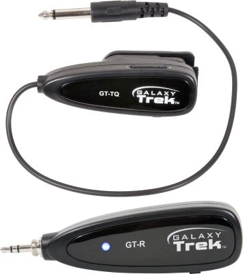 Galaxy Audio GT-QX TREK GUITAR WIRELESS SYSTEM: 2.4GHz Mini wireless guitar system, transmitter, receiver, 1/8" connection cable, carry pouch