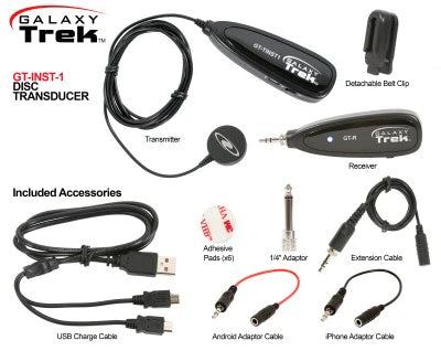 Galaxy Audio GT-INST-1 TREK HEADSET WIRELESS: 2.4GHz Mini wireless headset system, headset mic w/transmitter, receiver, 1/8" connection cable, carry pouch