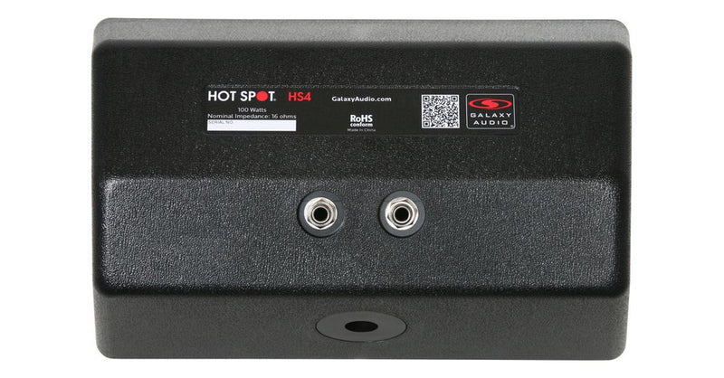 Galaxy Audio HS-4 HOT SPOT PERSONAL MONITOR: 2-1/4" inputs wired in parallel, high impact ABS plastic, two 5" ceramic Ferro Fluid cooled driver, Mic Stand mountable, 150Hz-18kHz, 100 watts cont. power