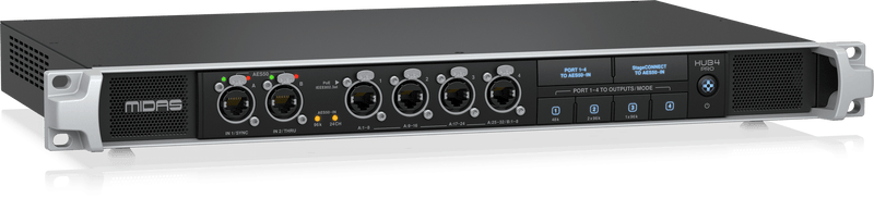 MIDAS HUB 4 PRO - 96k Monitor System Hub with 4 PoE Ports for Personal Mixers or Compatible Stage Boxes, AES50 In and Through with SRC, StageConnect and 16-Channel Analogue Out