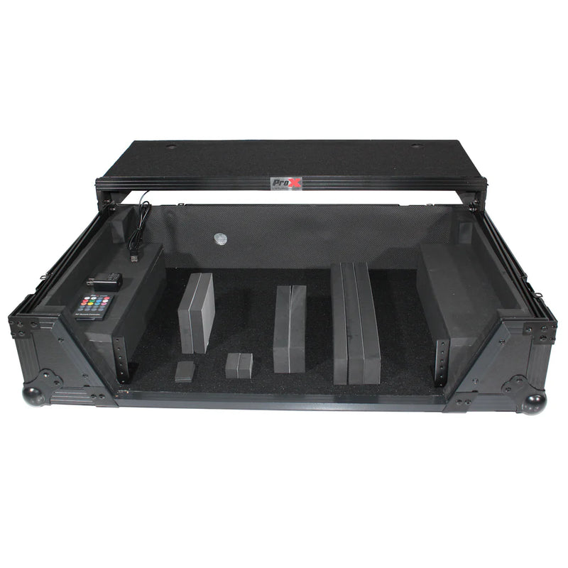 PRO-X- XS-REV71K2U WLTBL LED - ProX XS-REV71K2U WLTBLLED Flight Case for Pioneer DDJ-REV7 & DDJ-1000/SRT with 2U Rackspace/Laptop Shelf/Wheels - Black Finish