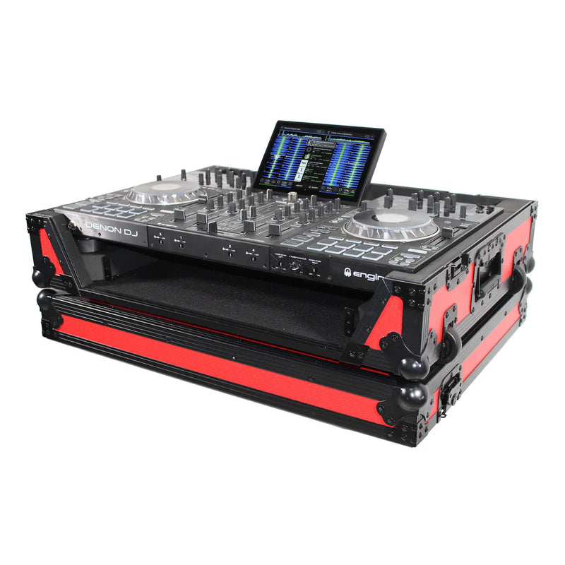 PRO-X- XS-PRIME4 WRB - ProX XS-PRIME4 WRB Flight Case for Denon Prime 4 Standalone DJ System w/Wheels (Black on Red)