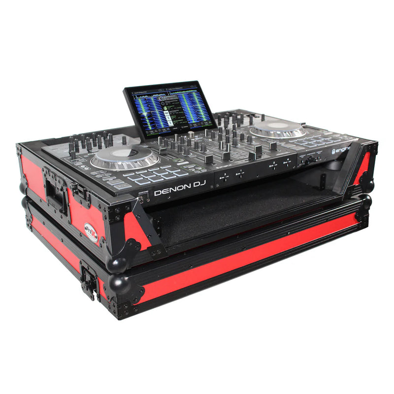 PRO-X- XS-PRIME4 WRB - ProX XS-PRIME4 WRB Flight Case for Denon Prime 4 Standalone DJ System w/Wheels (Black on Red)