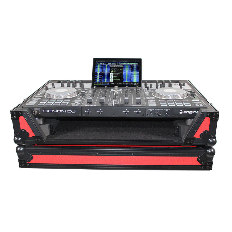 PRO-X- XS-PRIME4 WRB - ProX XS-PRIME4 WRB Flight Case for Denon Prime 4 Standalone DJ System w/Wheels (Black on Red)