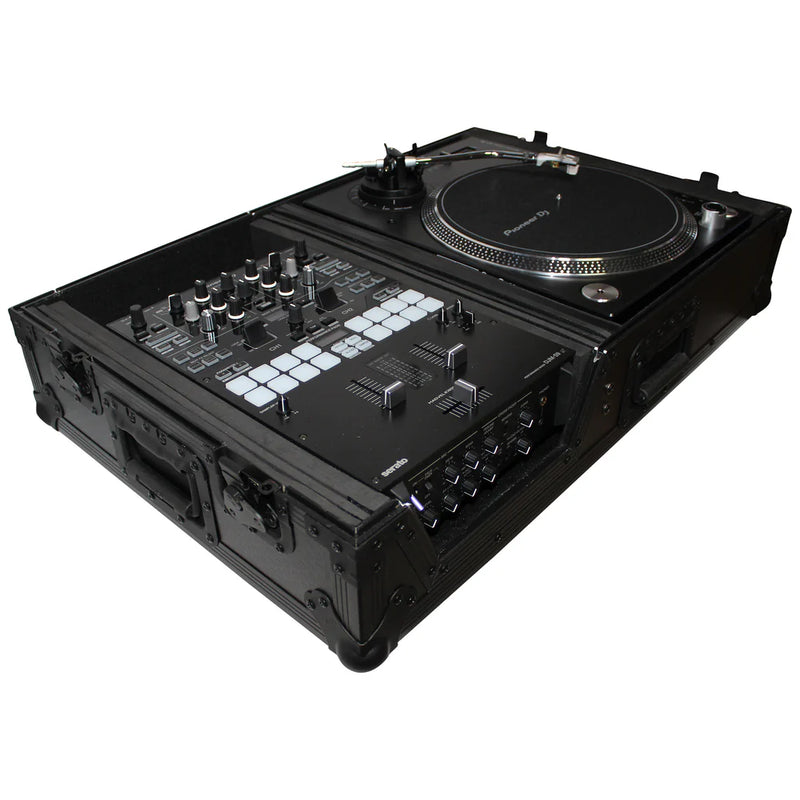 PRO-X- XS-TMC1012WBL - ProX XS-TMC1012WBL Flight Case for Single Turntable In Battle Mode & 10 Inch or 12 Inch Mixer | Black on Black