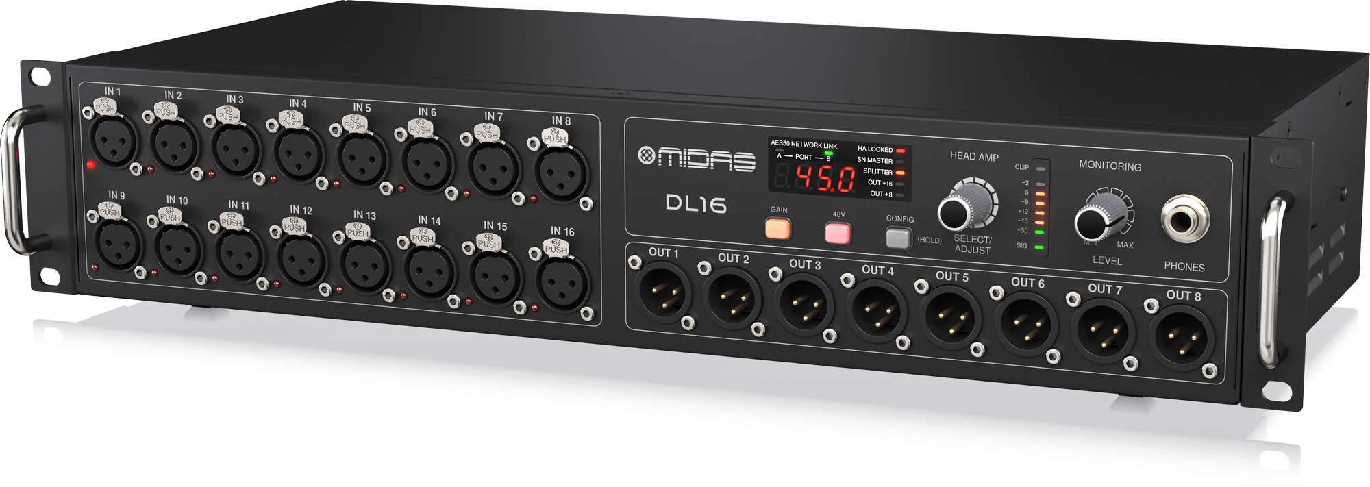 MIDAS DL16 - 16 Input, 8 Output Stage Box with 16 Midas Microphone Preamplifiers, ULTRANET and ADAT Interfaces