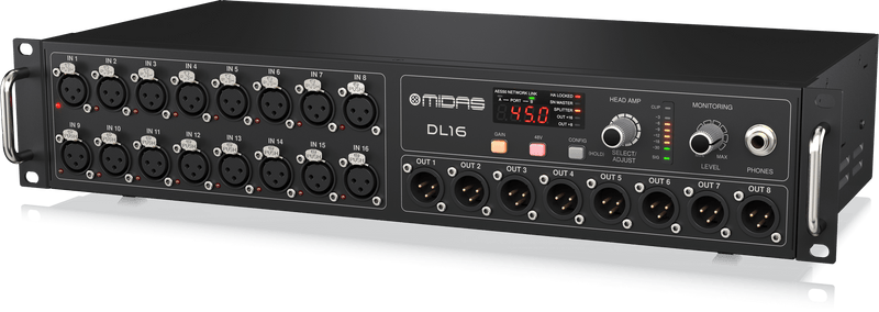 MIDAS DL16 - 16 Input, 8 Output Stage Box with 16 Midas Microphone Preamplifiers, ULTRANET and ADAT Interfaces