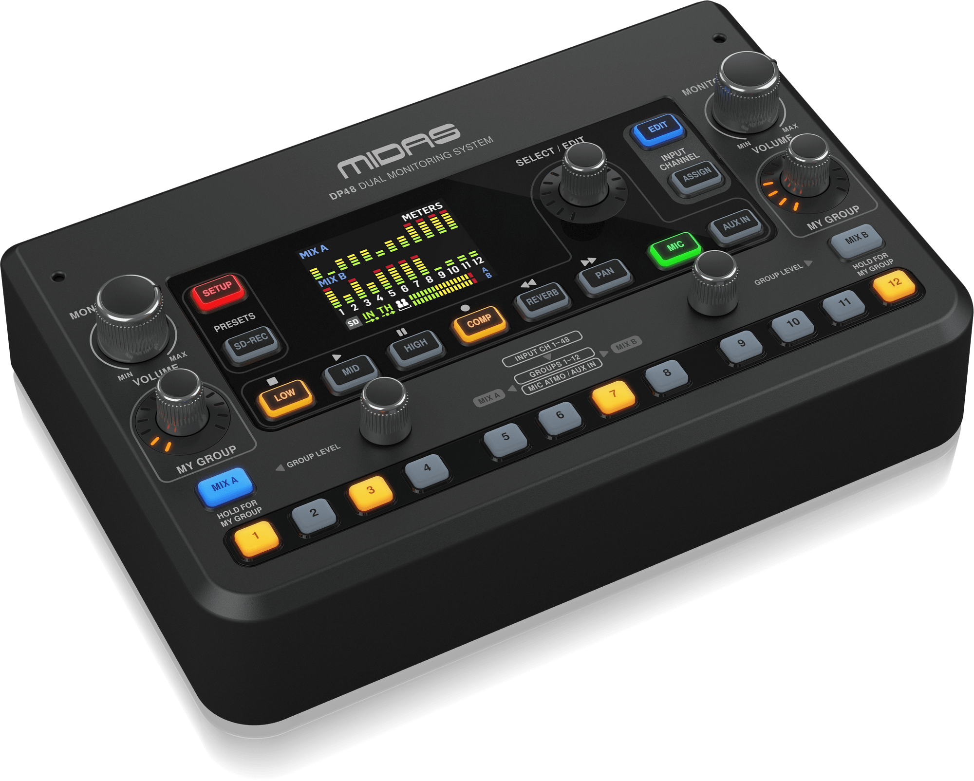 MIDAS DP-48 - Dual 48-Channel Personal Monitor Mixer with SD Card Recorder, Stereo Ambience Microphone and Remote Powering