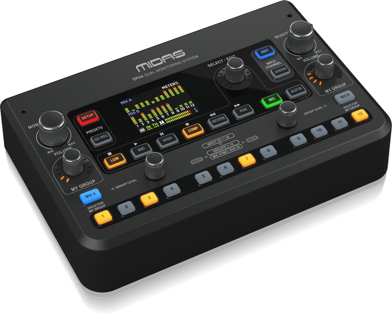 MIDAS DP-48 - Dual 48-Channel Personal Monitor Mixer with SD Card Recorder, Stereo Ambience Microphone and Remote Powering