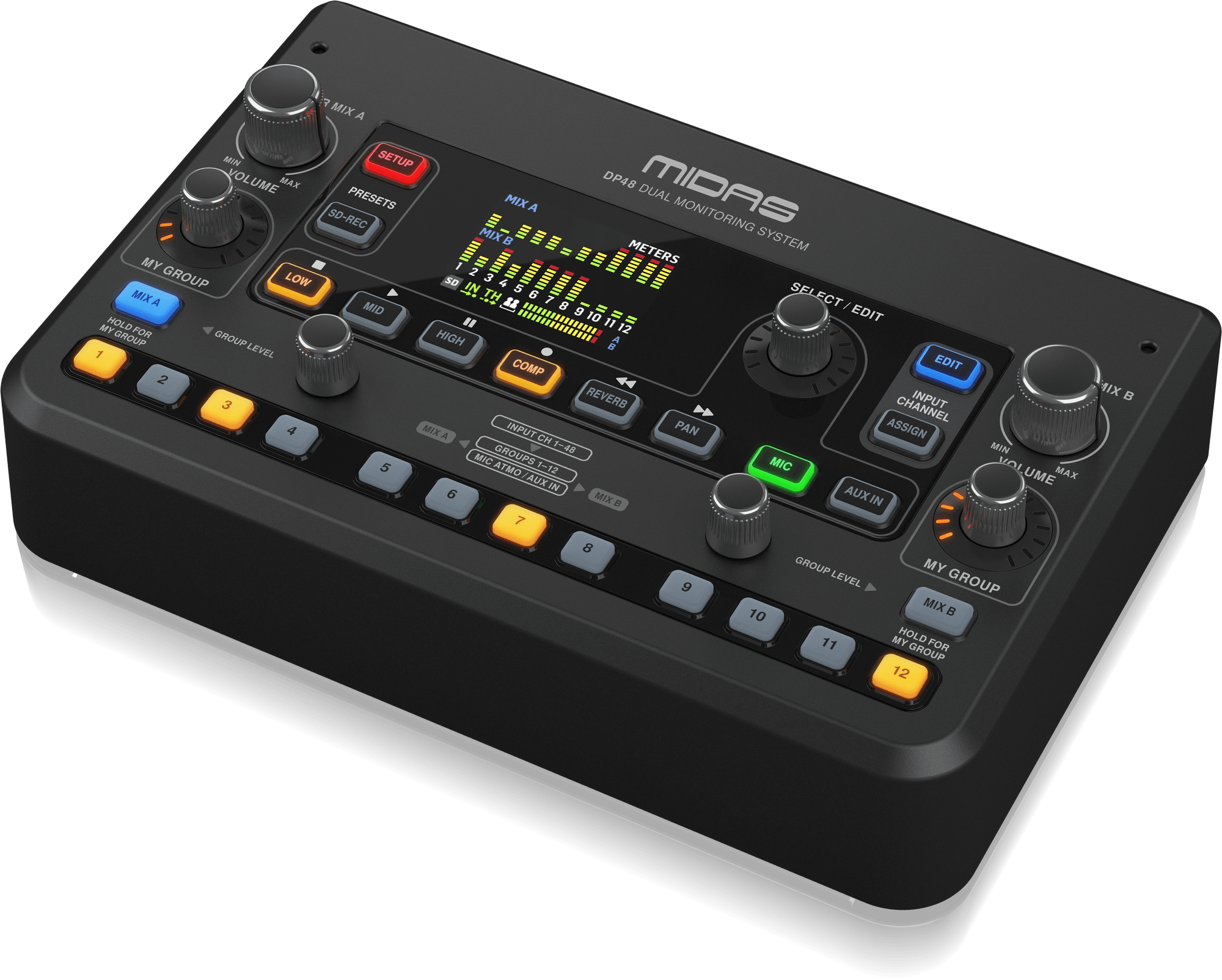 MIDAS DP-48 - Dual 48-Channel Personal Monitor Mixer with SD Card Recorder, Stereo Ambience Microphone and Remote Powering