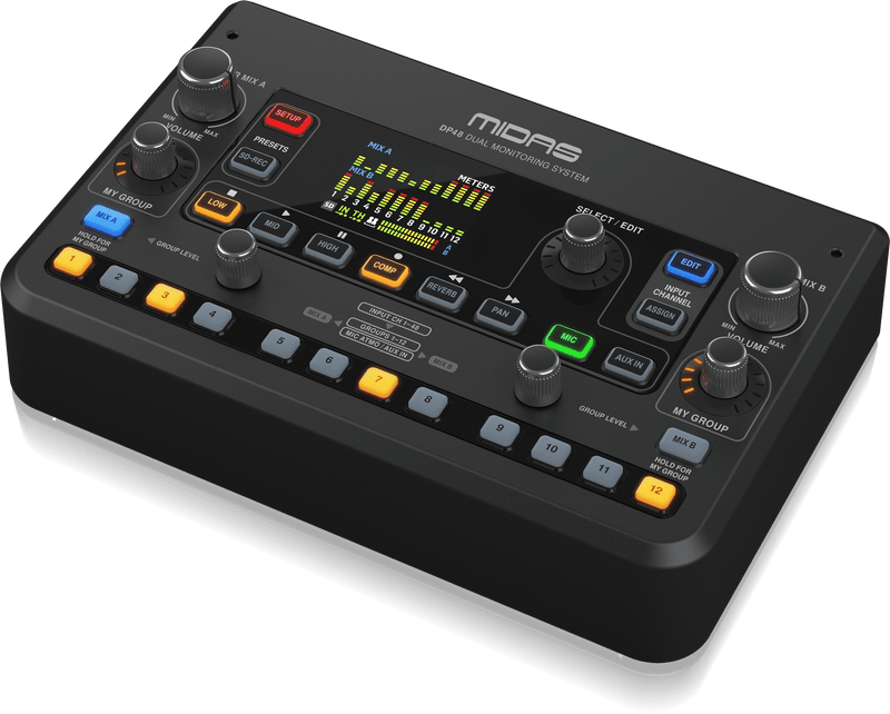 MIDAS DP-48 - Dual 48-Channel Personal Monitor Mixer with SD Card Recorder, Stereo Ambience Microphone and Remote Powering