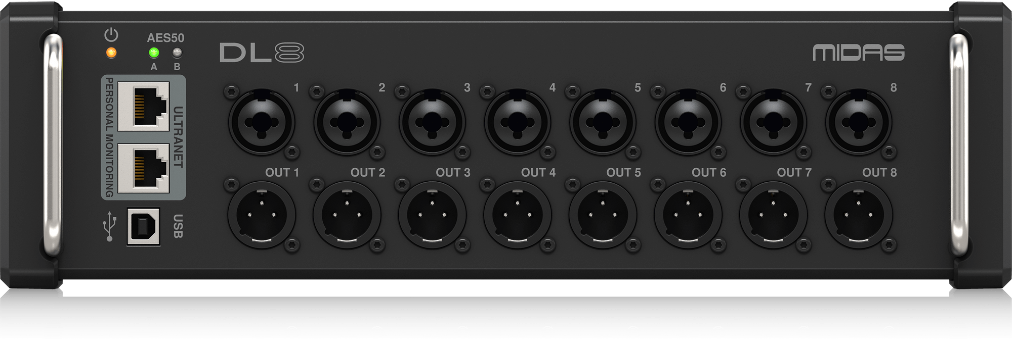 MIDAS DL8 - PoE-Powered 8 Input, 8 Output Stage Box with Midas PRO Mic