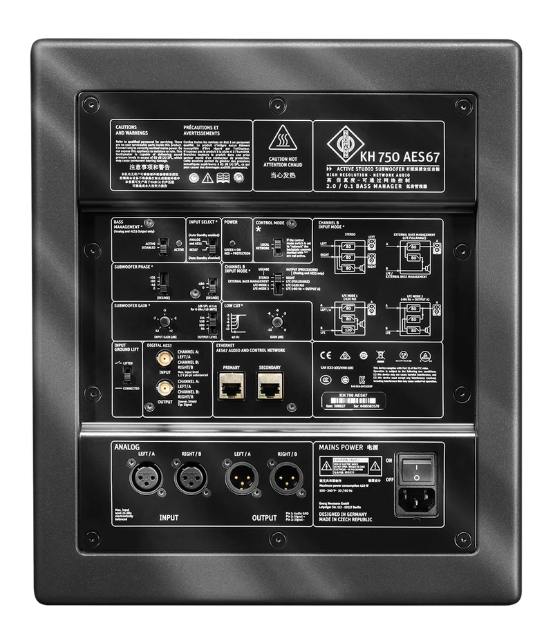 Neumann KH 750 AES67 Active DSP Subwoofer with AES 67 Input, 10" driver, 48.4 liters, 256 W, 105 dB SPL, 18 - 750 Hz, anthracite metallic, 100-240 VAC, 4 Mains cables (EU, UK, US, CCC)