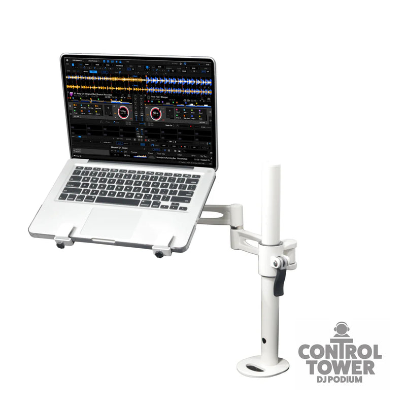 PRO-X- XZF-LT ARM WH - ProX XZF-LTARM PKG WH Articulating Laptop Tray Arm Pole for Control Tower DJ Podium (White)