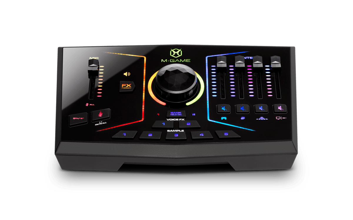 M-AUDIO MGAMERGBDUAL - DUAL USB STREAMING INTERFACE WITH RGB LED LIGHTING, VOICE EFFECTS, AND SAMPLER