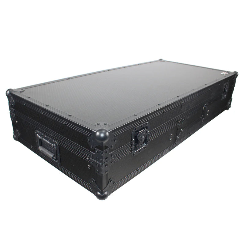 PRO-X- XS-TMC1012WLTFBTLBL - ProX XS-TMC1012WLTFBTLBL Flight Coffin Case For 12" Rane 72 Mixer and 2 Turntables in Battle Mode w/Laptop Shelf and Wheels (Black on Black)