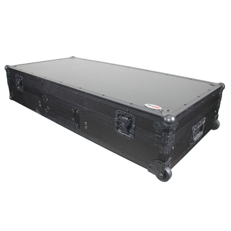 PRO-X- XS-TMC1012WLTFBTLBL - ProX XS-TMC1012WLTFBTLBL Flight Coffin Case For 12" Rane 72 Mixer and 2 Turntables in Battle Mode w/Laptop Shelf and Wheels (Black on Black)