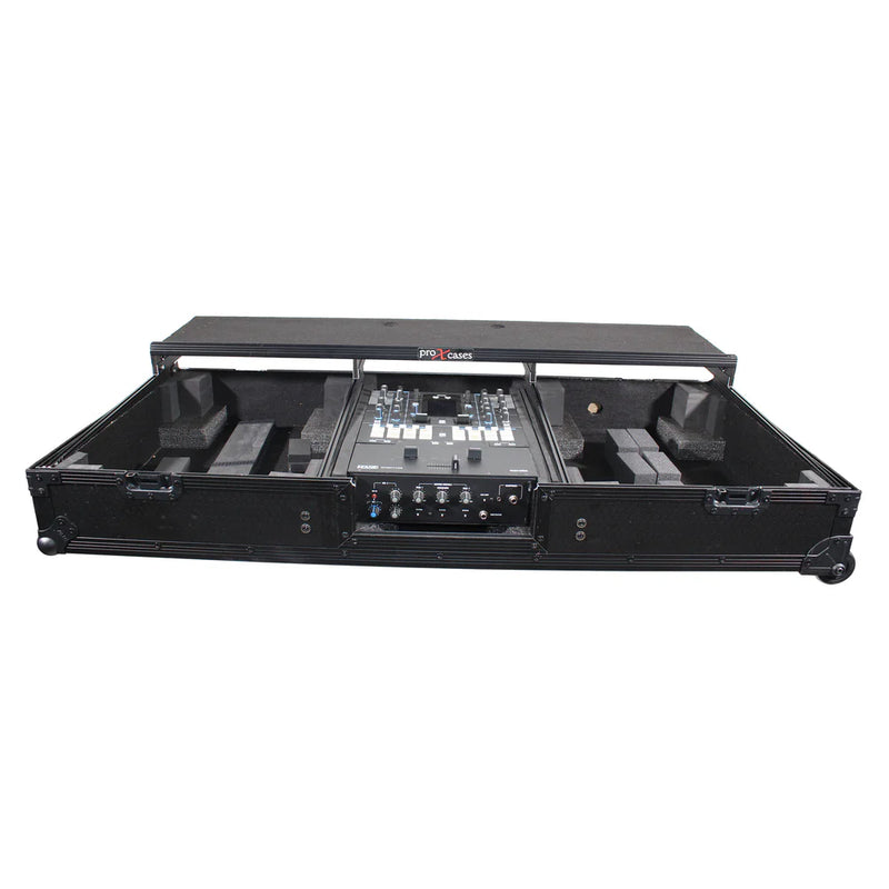 PRO-X- XS-TMC1012WLTFBTLBL - ProX XS-TMC1012WLTFBTLBL Flight Coffin Case For 12" Rane 72 Mixer and 2 Turntables in Battle Mode w/Laptop Shelf and Wheels (Black on Black)