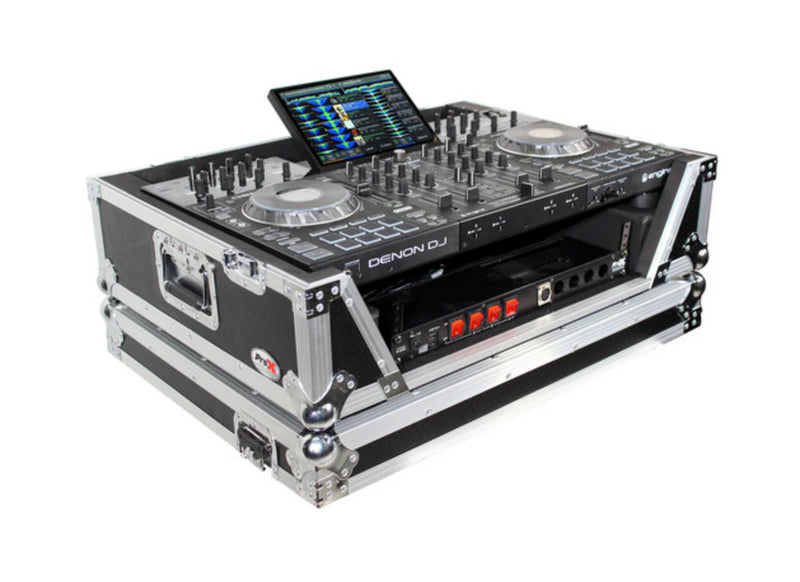 PRO-X- XS-PRIME4 W2U - ProX XS-PRIME4 W2U Flight Case w/2 RU Rackspace and Wheels for Denon DJ Prime 4 (Black & Silver)