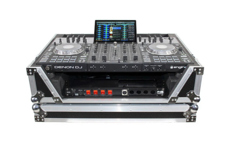 PRO-X- XS-PRIME4 W2U - ProX XS-PRIME4 W2U Flight Case w/2 RU Rackspace and Wheels for Denon DJ Prime 4 (Black & Silver)