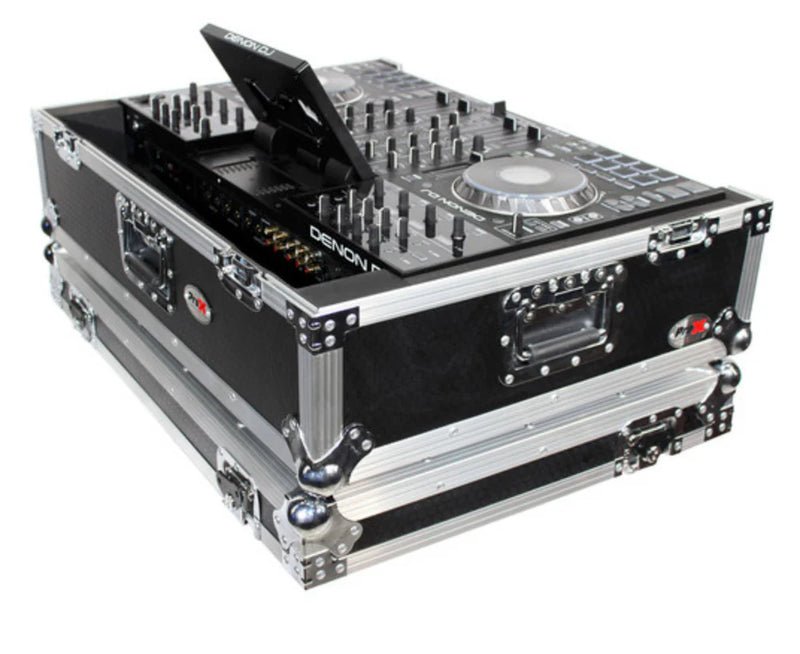 PRO-X- XS-PRIME4 W2U - ProX XS-PRIME4 W2U Flight Case w/2 RU Rackspace and Wheels for Denon DJ Prime 4 (Black & Silver)