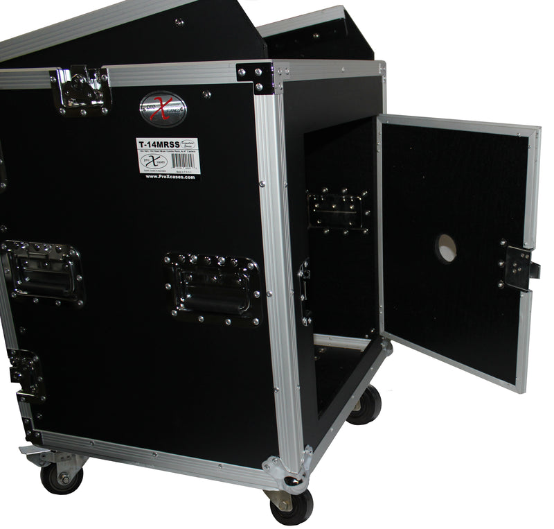 PRO-X- T-14MRSS MK2 - ProX T-14MRSS DJ Combo Flight Case - PROX T-14MRSS 14U RACK / 10U SLANT COMBO CASE