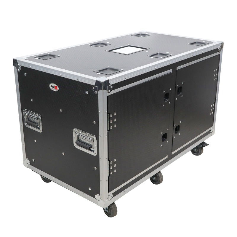 PRO-X- T-2X12USLAM24 - 2X12U 24" Deep Vertical Rack Shock Mount Case with 2 Sliding Slam Doors & 6x 4" Caster Wheels