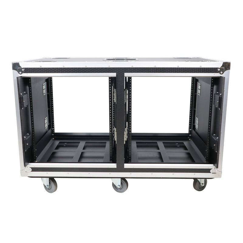 PRO-X- T-2X12USLAM24 - 2X12U 24" Deep Vertical Rack Shock Mount Case with 2 Sliding Slam Doors & 6x 4" Caster Wheels