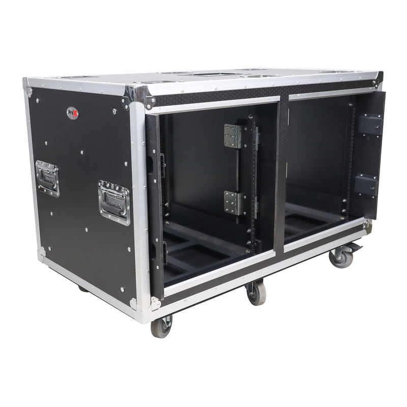 PRO-X- T-2X12USLAM24 - 2X12U 24" Deep Vertical Rack Shock Mount Case with 2 Sliding Slam Doors & 6x 4" Caster Wheels