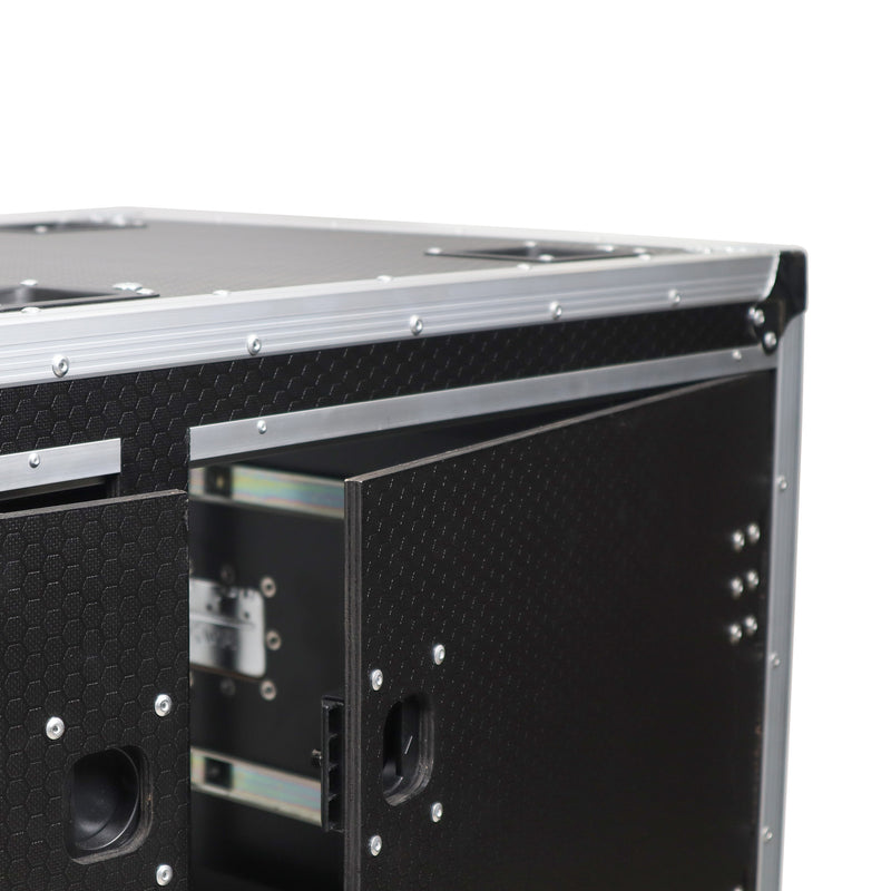 PRO-X- T-2X12USLAM24 - 2X12U 24" Deep Vertical Rack Shock Mount Case with 2 Sliding Slam Doors & 6x 4" Caster Wheels