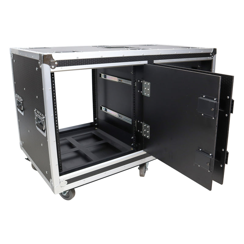 PRO-X- T-2X12USLAM24 - 2X12U 24" Deep Vertical Rack Shock Mount Case with 2 Sliding Slam Doors & 6x 4" Caster Wheels