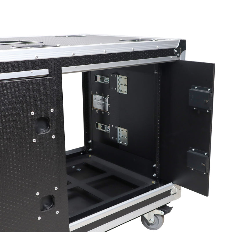 PRO-X- T-2X12USLAM24 - 2X12U 24" Deep Vertical Rack Shock Mount Case with 2 Sliding Slam Doors & 6x 4" Caster Wheels