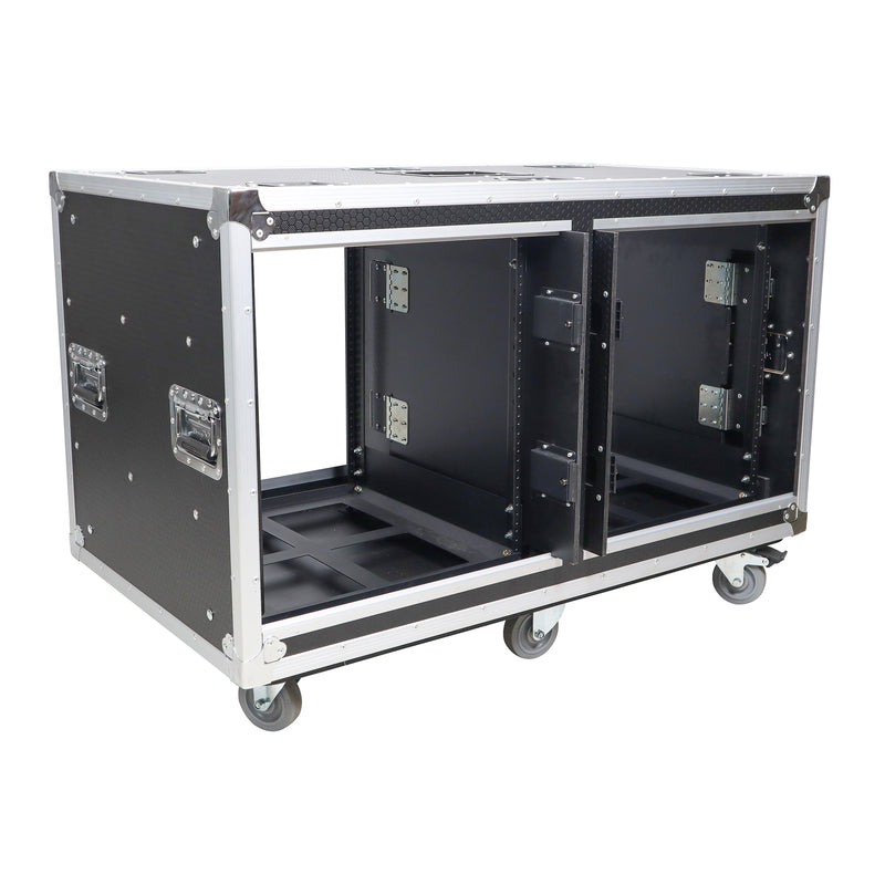 PRO-X- T-2X12USLAM24 - 2X12U 24" Deep Vertical Rack Shock Mount Case with 2 Sliding Slam Doors & 6x 4" Caster Wheels