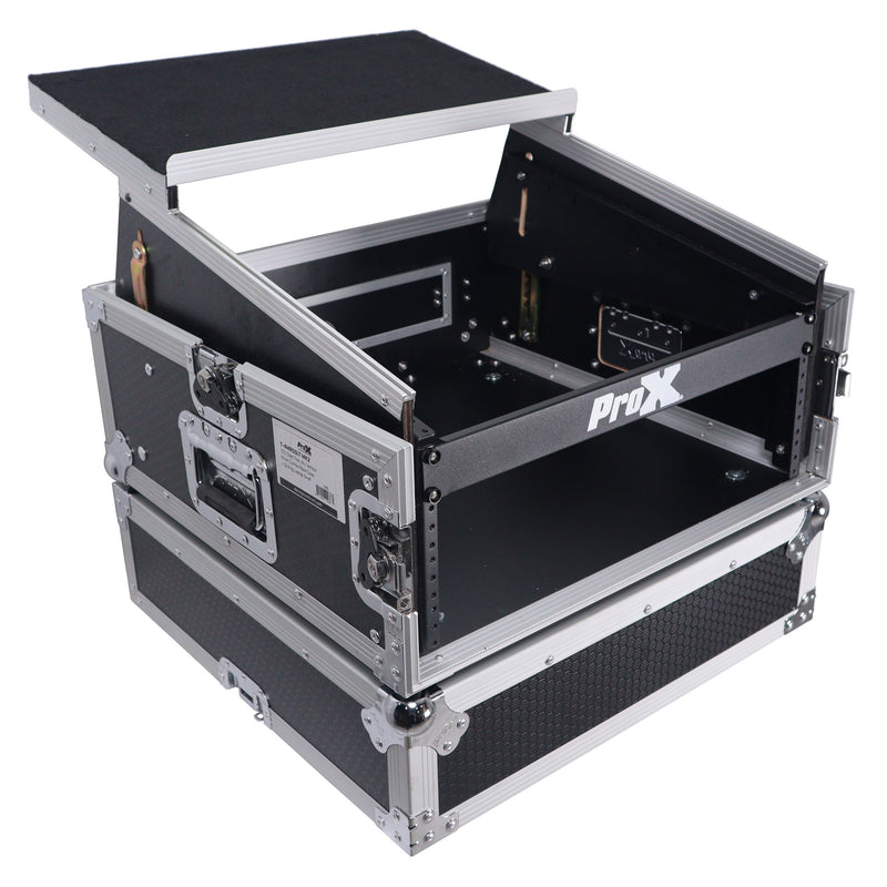 PRO-X- T-4MRLT MK2 - ProX T-4MRLT DJ Combo Flight Case w/ Laptop Shelf - 4U Vertical Rack Mount Flight Case with 10U Top for Mixer Combo Amp Rack with Laptop Shelf and Caster Wheels