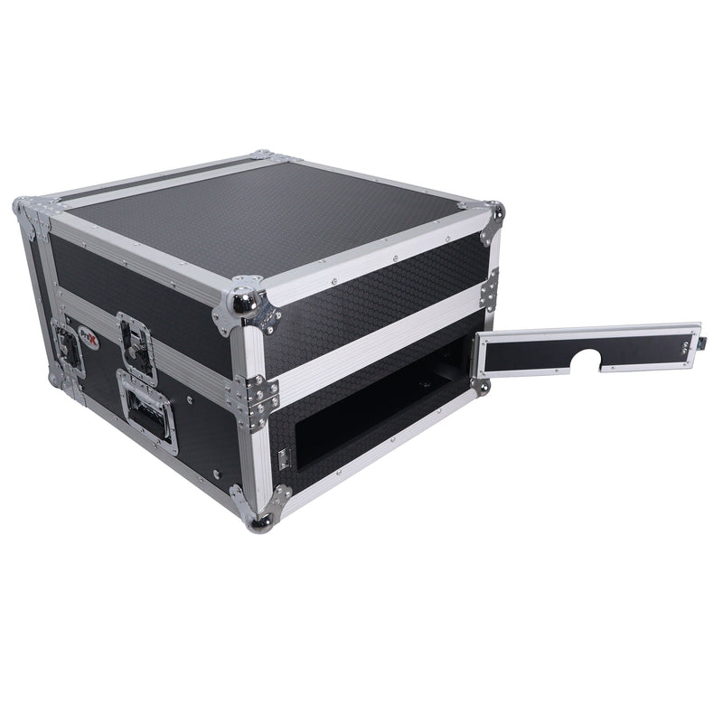 PRO-X- T-4MRLT MK2 - ProX T-4MRLT DJ Combo Flight Case w/ Laptop Shelf - 4U Vertical Rack Mount Flight Case with 10U Top for Mixer Combo Amp Rack with Laptop Shelf and Caster Wheels