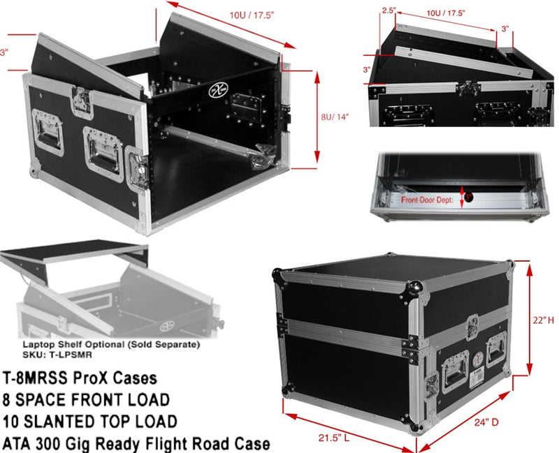 PRO-X- T-8MRLT MK2 - ProX T-8MRLT DJ Combo Flight Case W Laptop Shelf