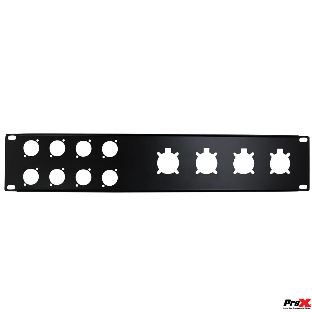 PRO-X- T-P2-4X8 - ProX T-P2-4X8 2 Unit Unloaded Rack Panel for 8 XLR-D and 4 NL4 Speakon or NAC3 Powercon
