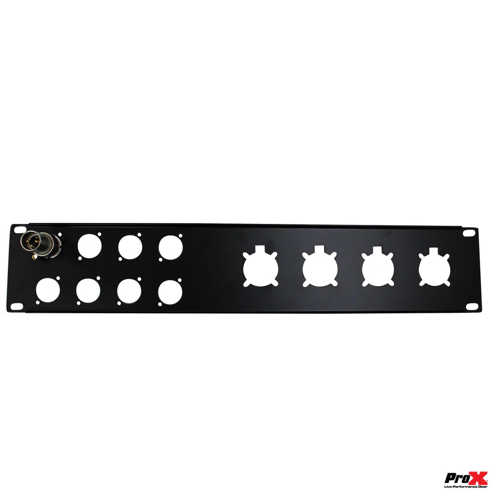 PRO-X- T-P2-4X8 - ProX T-P2-4X8 2 Unit Unloaded Rack Panel for 8 XLR-D and 4 NL4 Speakon or NAC3 Powercon
