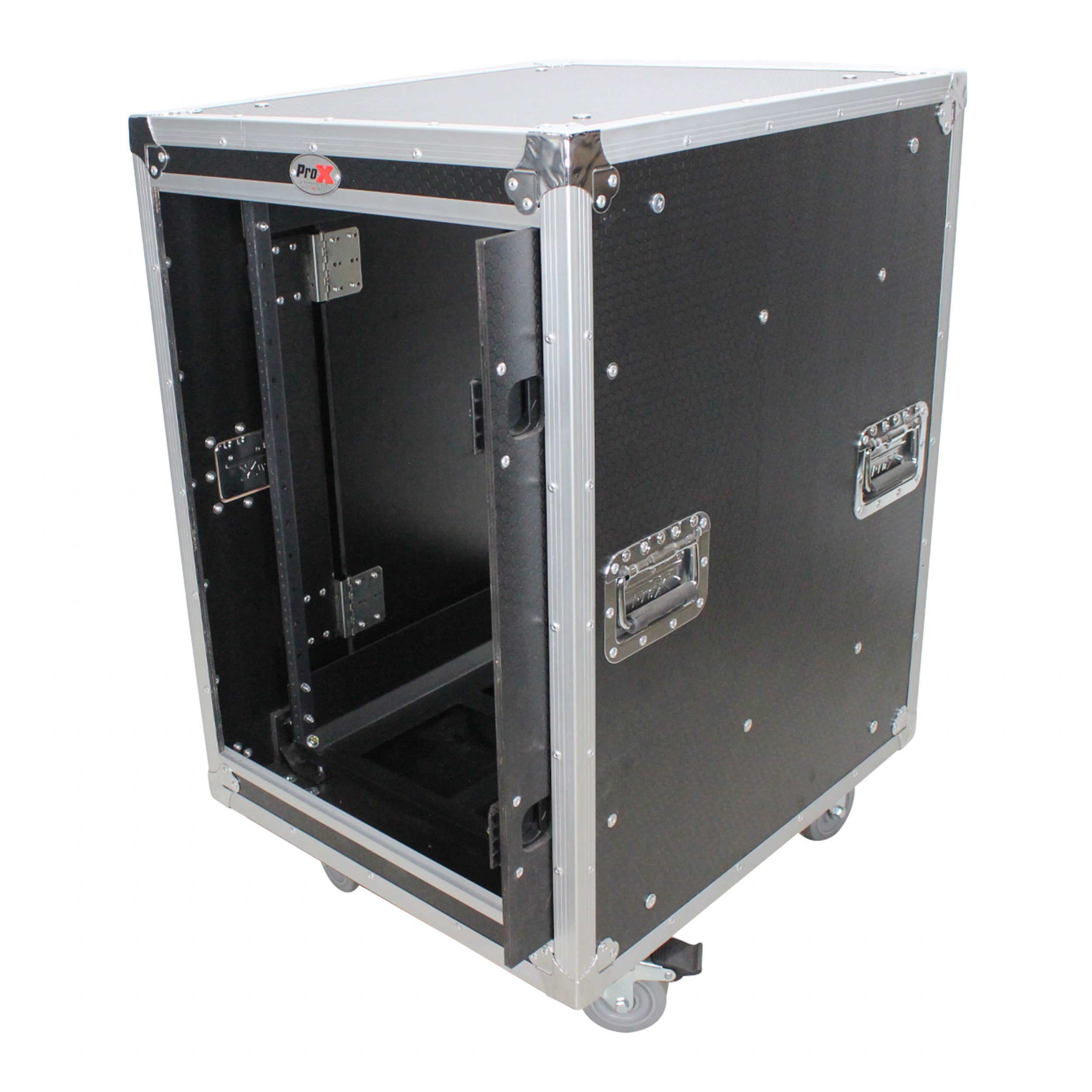 PRO-X- T-12USLAM20 - PROX 12U 20" VERTICAL RACK SHOCK MOUNT CASE W/ 2 SLIDING DOORS & 4" WHEELS