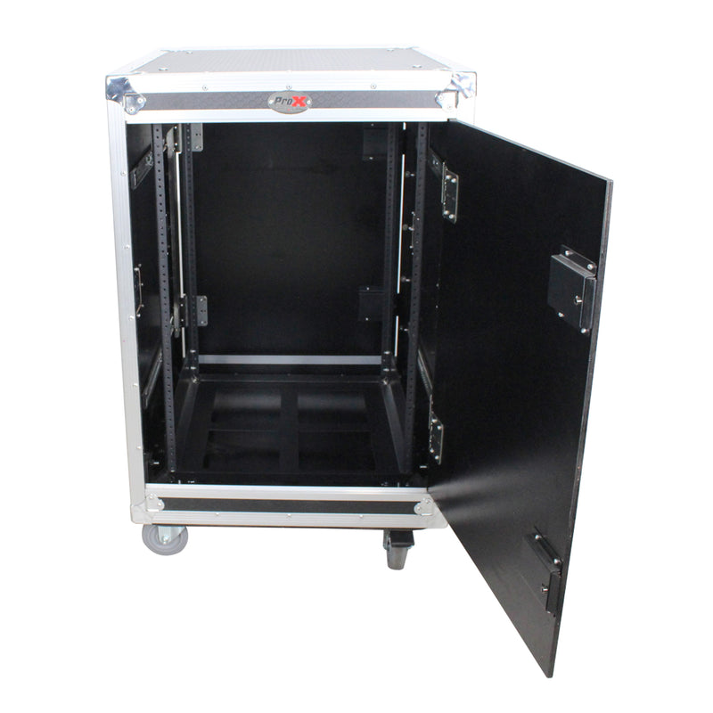 PRO-X- T-12USLAM24 - PROX 12U 24" DEEP VERTICAL RACK MOUNT CASE W/ 2 SLIDING DOORS & WHEELS