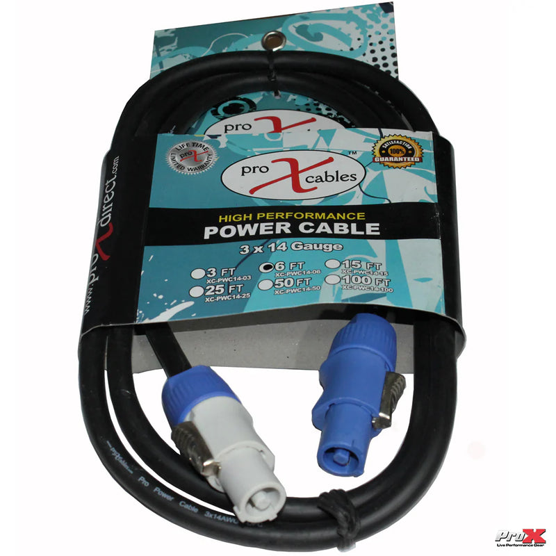 PRO-X- XC-PWC14-06 - ProX XC-PWC14-06 14 AWG High Performance powerCON® Link Grey Male to PowerCON® Blue Male - 6ft