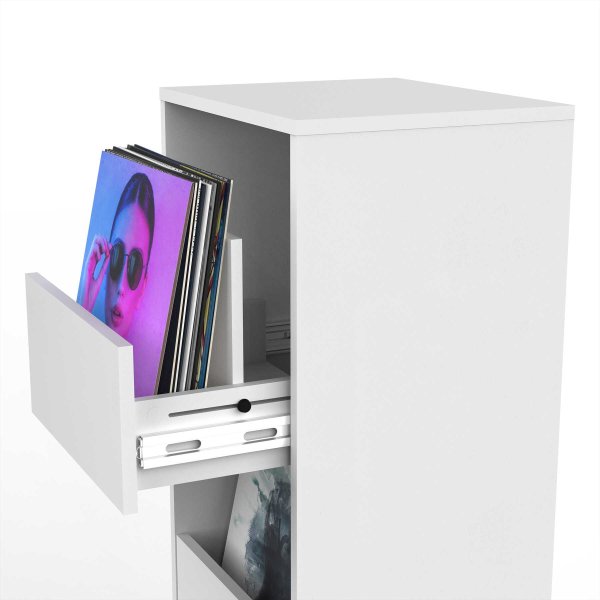 VINYL-VAULT-WHT - Vinyl Vault With Drawers - Holds up to 160 Records