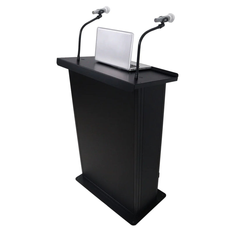 PRO-X- X-MAESTROMEDIA BL - ProX X-MAESTRO MEDIA BL Maestro Multi-Media Lectern Podium For LED Flatscreen TVs up to 32" with 2 Gooseneck Mic Stands (Black)