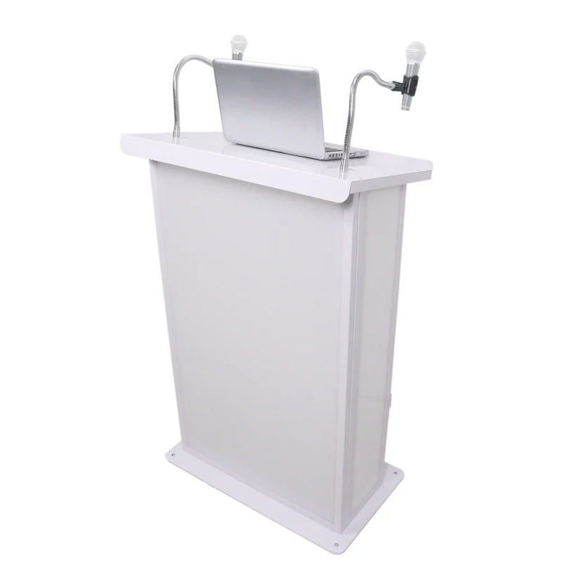 PRO-X- X-MAESTROMEDIA WH - ProX X-MAESTRO MEDIA WH Maestro Multi-Media Lectern Podium For LED Flatscreen TVs up to 32" with 2 Gooseneck Mic Stands (White)