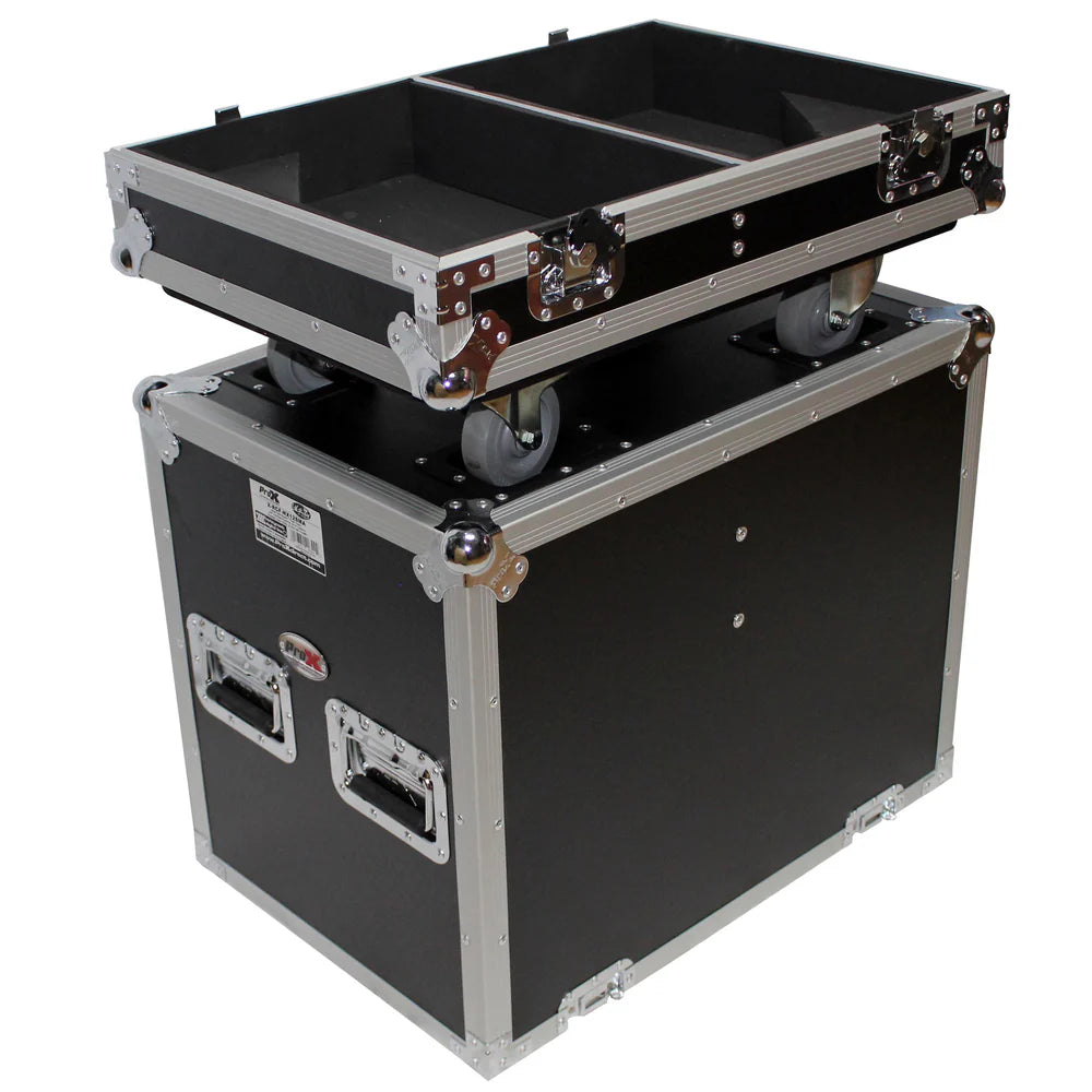 PRO-X- X-RCF NX12-SMAX2W - ProX X-RCF-NX12SMA Stage Monitor Flight Case For 2 RCF NX 12-SMA W/4" Wheels