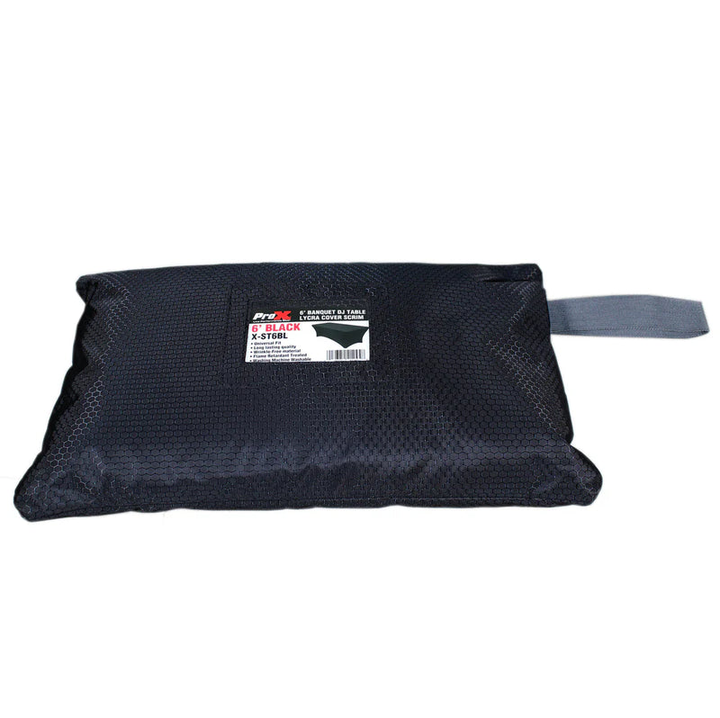 PRO-X- X-ST6BL - ProX X-ST6BL 6 Ft. Open Back Spandex Table Cover Scrim (Black)