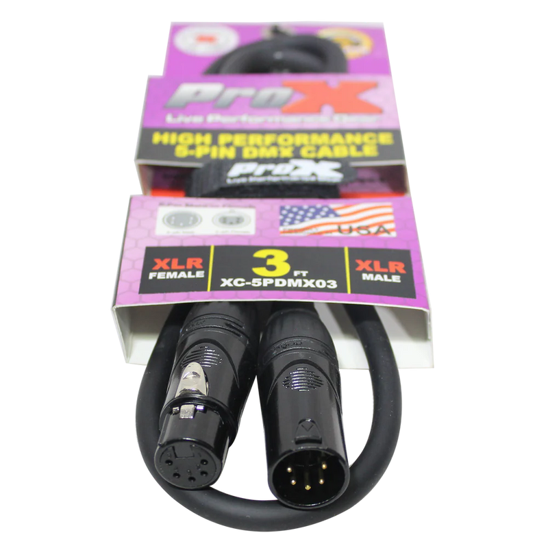 PRO-X- XC-5PDMX03 - ProX XC-5PDMX03 3 Ft. DMX XLR5-M to XLR5-F High Performance Cable