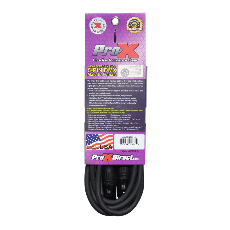 PRO-X- XC-5PDMX10 - ProX XC-5PDMX10 10 Ft. DMX XLR5-M to XLR5-F High Performance Cable