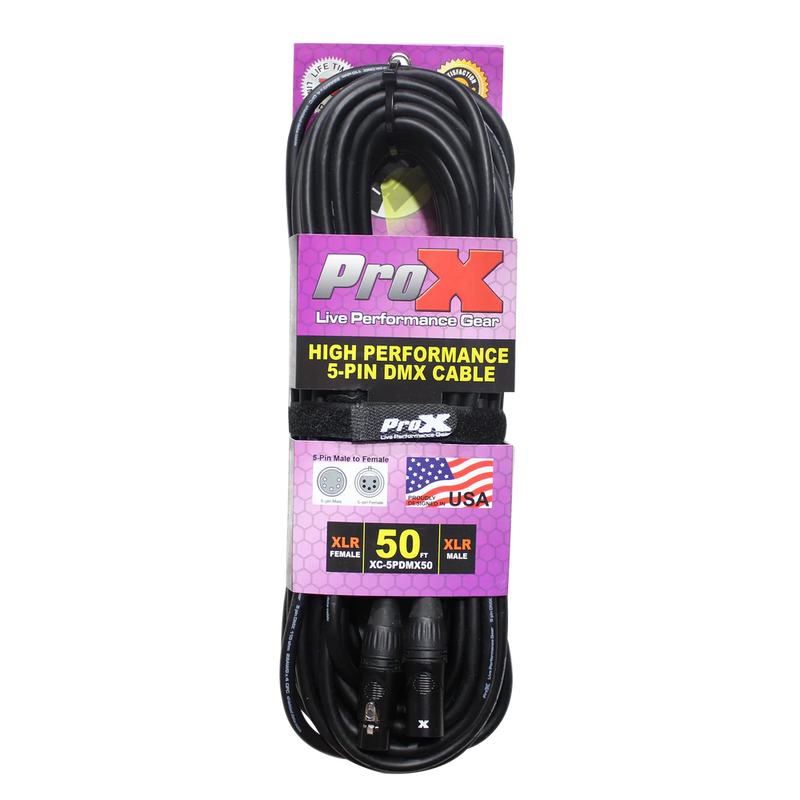 PROX-XC-5PDMX50 - ProX XC-5PDMX50 50 Ft. DMX XLR5-M to XLR5-F High Performance Cable